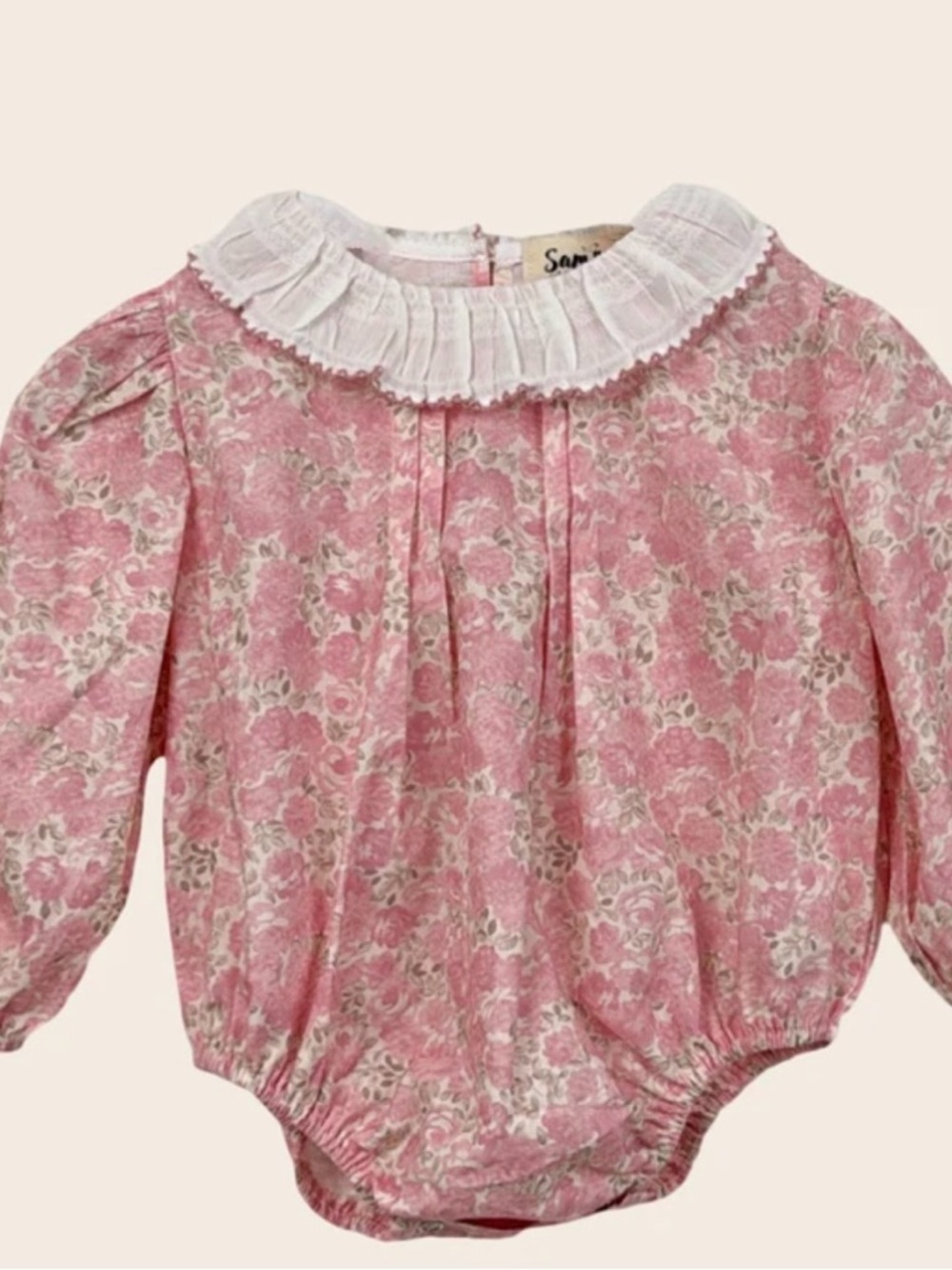 Sam & Loulette Paris Pink Floral Ruffle Collar Baby Ava Romper Flowers 18M TTS